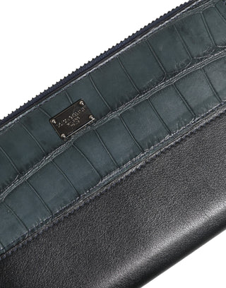 Cartera continental de hombre de cuero exótico negro y azul
