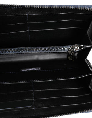 Cartera continental de hombre de cuero exótico negro y azul