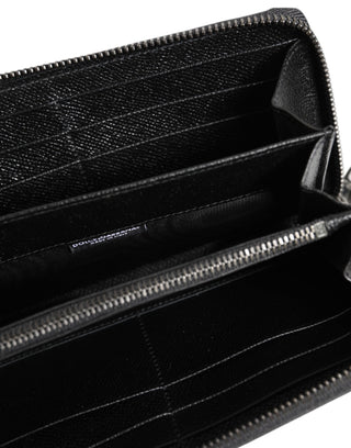 Black Leather #DGFAMILY Zipper Continental Mens Wallet
