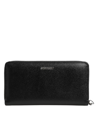 Black Leather #DGFAMILY Zipper Continental Mens Wallet