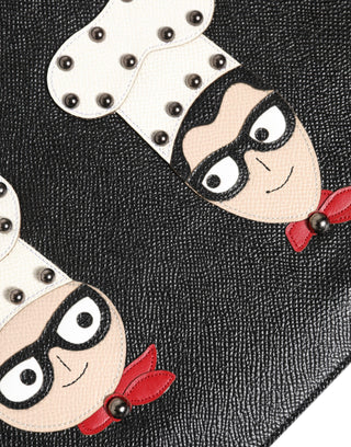 Schwarze Leder-Herrenclutch mit #DGFAMILY-Verzierung