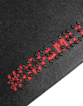 Schwarze Leder-Herrenclutch mit #DGFAMILY-Verzierung