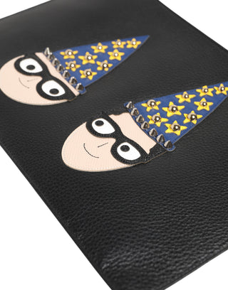 Schwarze Leder-Herrenclutch mit #DGFAMILY-Verzierung