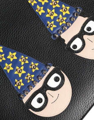 Schwarze Leder-Herrenclutch mit #DGFAMILY-Verzierung