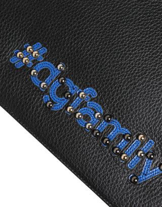 Schwarze Leder-Herrenclutch mit #DGFAMILY-Verzierung