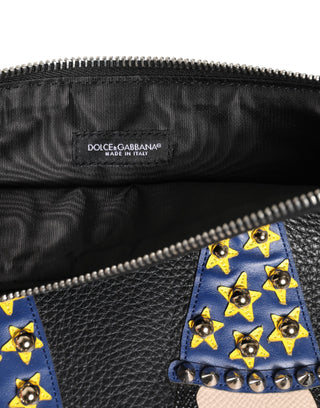 Schwarze Leder-Herrenclutch mit #DGFAMILY-Verzierung