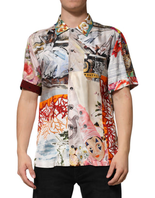 Camisa casual hawaiana multicolor con estampado de conchas