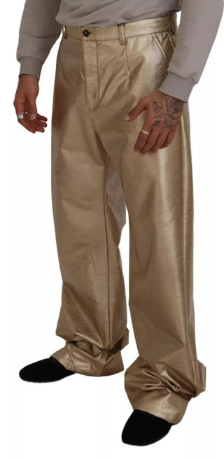Metallic Gold Polyester Straight Trouser Pants
