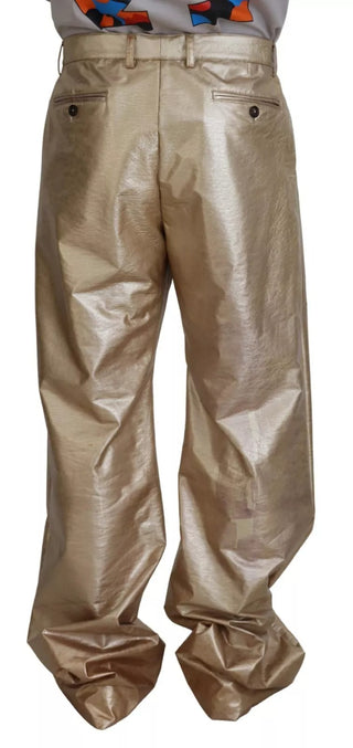 Metallic Gold Polyester Straight Trouser Pants