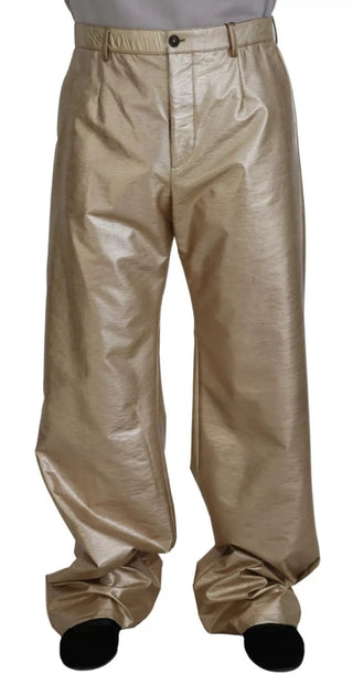 Metallic Gold Polyester Straight Trouser Pants