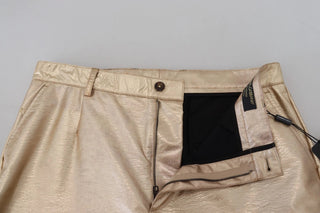 Metallic Gold Polyester Straight Trouser Pants