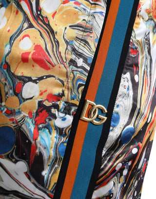 Multicolor Marble Print Satin Trouser Pants