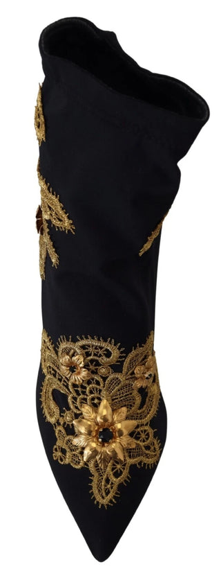 Botas con bordado dorado y cristales negras