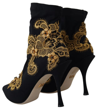 Botas con bordado dorado y cristales negras