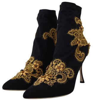 Botas con bordado dorado y cristales negras