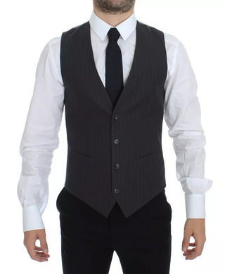 Gray Striped Formal Dress Gilet Vest