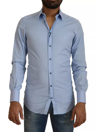 Hellblaues Baumwoll-Slim-Fit-Hemd