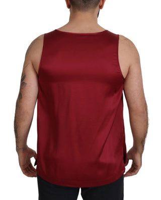 Camiseta sin mangas de seda roja con cuello redondo