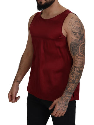 Camiseta sin mangas de seda roja con cuello redondo