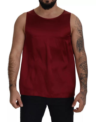 Camiseta sin mangas de seda roja con cuello redondo