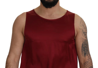 Camiseta sin mangas de seda roja con cuello redondo