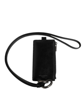 Schwarzes Leder Lanyard Kartenetui mit Logoprägung