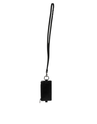 Schwarzes Leder Lanyard Kartenetui mit Logoprägung