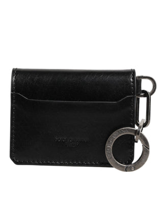 Cartera negra de piel con llavero y logo en relieve