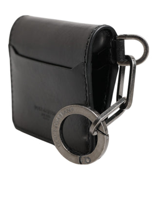 Cartera negra de piel con llavero y logo en relieve