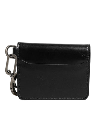 Cartera negra de piel con llavero y logo en relieve