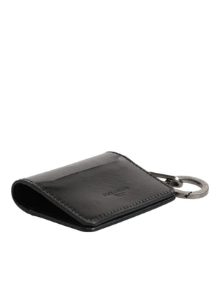 Cartera negra de piel con llavero y logo en relieve