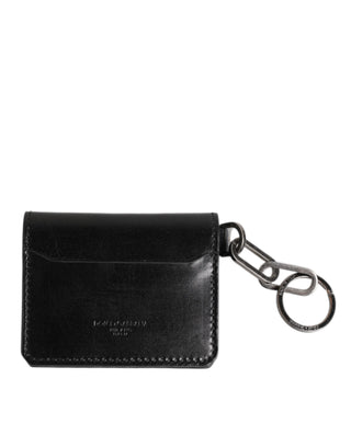 Cartera negra de piel con llavero y logo en relieve