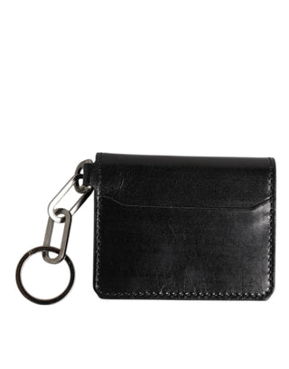 Cartera negra de piel con llavero y logo en relieve