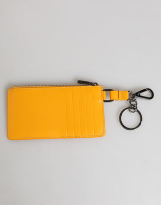 Yellow Orange Leather Credit Card Key Holder Clip On Wallet