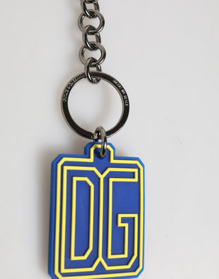 Llavero para hombre con logo DG de goma azul y amarillo con detalles plateados