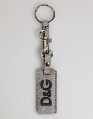 Schlüsselanhänger aus grauem Leder mit Logo und Metallring für Herren