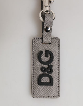 Schlüsselanhänger aus grauem Leder mit Logo und Metallring für Herren