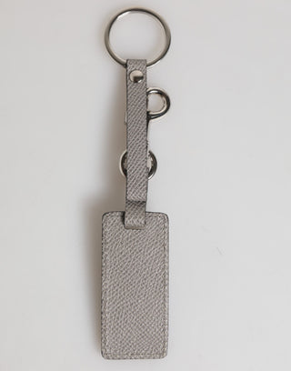 Schlüsselanhänger aus grauem Leder mit Logo und Metallring für Herren