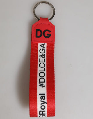 Roter Logo-Polyester-Schlüsselanhänger mit silbernem Messinghalter