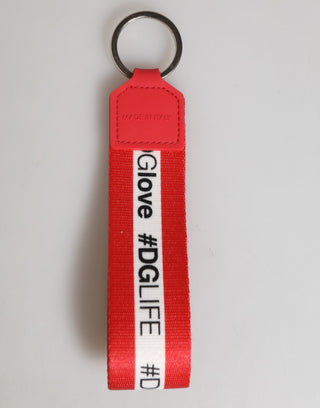 Roter Logo-Polyester-Schlüsselanhänger mit silbernem Messinghalter