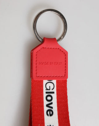 Roter Logo-Polyester-Schlüsselanhänger mit silbernem Messinghalter