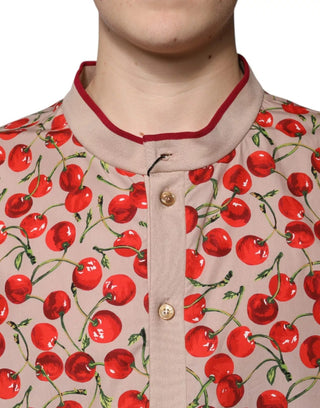 Camisa casual beige de nylon con botones