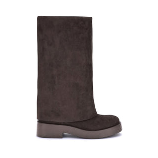 Braune flache Stiefel aus Polyester