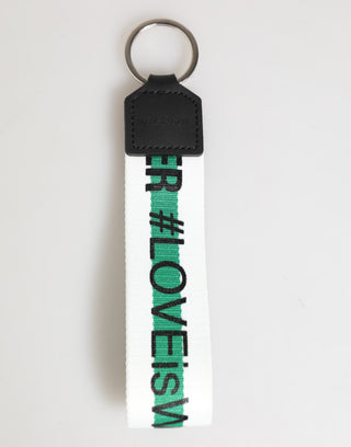 Green Logo Polyester Silver Brass Holder Keychain Keyring