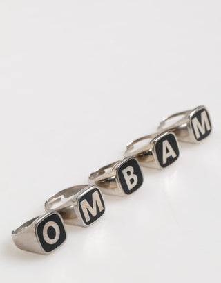 Silberfarbenes Messing-Schriftzug-Set 5-teilig verstellbarer Ring