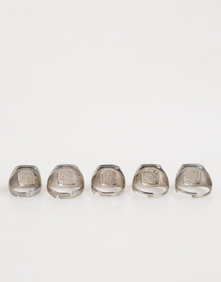Silberfarbenes Messing-Schriftzug-Set 5-teilig verstellbarer Ring