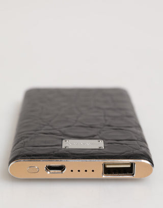 Black Leather Exotic Skin 3000mAh Power Bank Charger USB