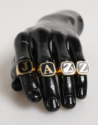 Anillo ajustable de latón tono dorado con letras JAZZ, set de 4 piezas