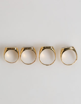 Anillo ajustable de latón tono dorado con letras JAZZ, set de 4 piezas