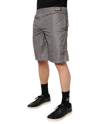 Pantalones cortos de playa con cinturilla elástica de nylon gris claro